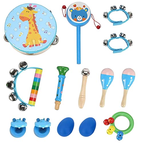 Holdfiturn 14 Pcs Musical Instruments for Toddlers Music Wooden Toys Music Enlightenment Percussion Toys Percussion Musical Toys Wooden Toys Percussion Set for Early Education (Blue)