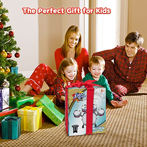 Kids Drum Kit, Toddler Jazz Drum Set 10 Piece for Toddler Toys 5 Drums with Stool Pedal Percussion Musical Instruments Drum Toy Birthday Early Education Xmas Gift Toys for 3 4 5 Year Old Girls Boys