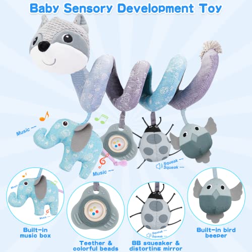 Spiral Pram Toys for Babies Wrap-Around Pram Pushchair Stroller/Car Seat/Crib Sensory Early Education Play Toy, Activity Spiral Hanging Toy for Toddler Infant Boys Girls