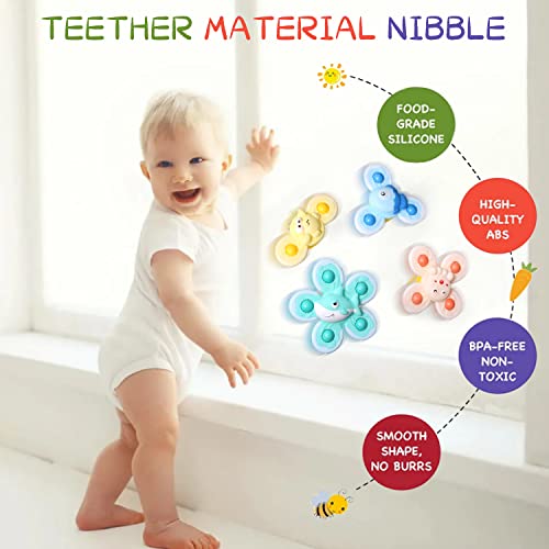 4 Pcs Suction Cup Spinner Toys, Simple Dimple Suction Spinner Toy, Baby Sensory Toys Early Education, Spinning Top Toy Bath Travel Toys, Best Gifts for Toddler Boy Girl