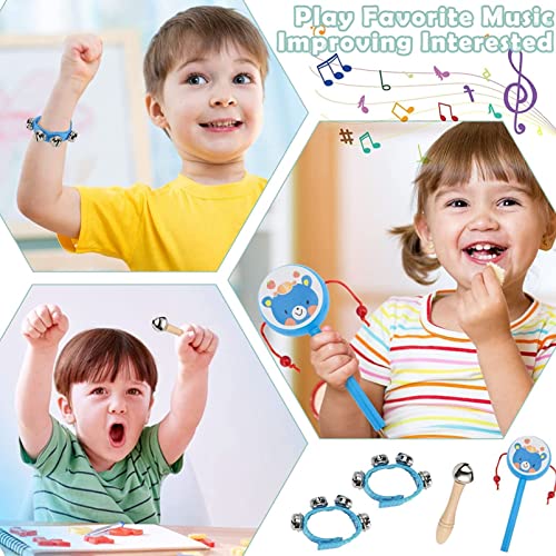 Holdfiturn 14 Pcs Musical Instruments for Toddlers Music Wooden Toys Music Enlightenment Percussion Toys Percussion Musical Toys Wooden Toys Percussion Set for Early Education (Blue)