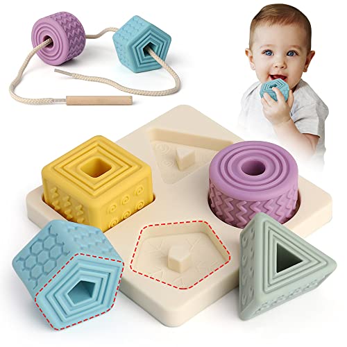 FRUSE Baby Soft Nesting Sorting Stacking Toys,Silicone Building Baby Blocks Teether,Kids Threading Toys & Matching Games,Education Learning Montessori Sensory Puzzle Toy for Toddler 6m+