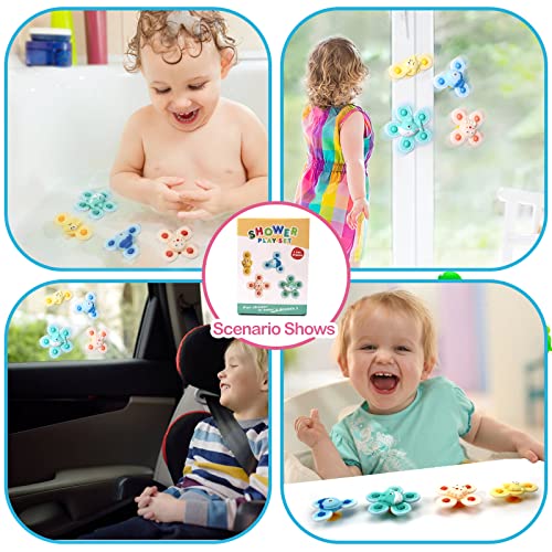 4 Pcs Suction Cup Spinner Toys, Simple Dimple Suction Spinner Toy, Baby Sensory Toys Early Education, Spinning Top Toy Bath Travel Toys, Best Gifts for Toddler Boy Girl