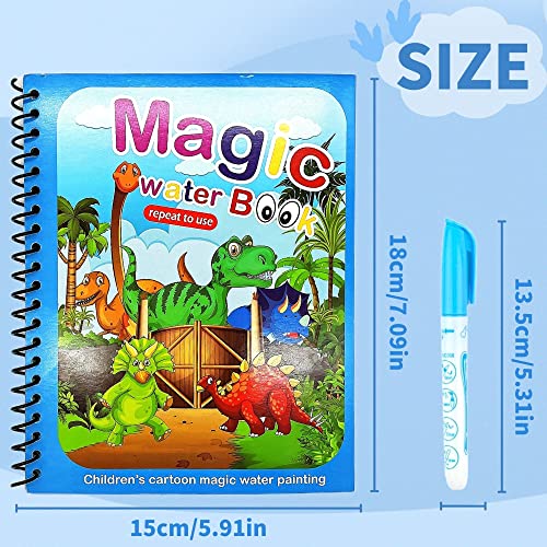 Yeefunjoy Magic Water Coloring Books, Dinosaur Animal Magic Paint for Toddler, Children Reusable Drawing Book with Pen, Early Education Doodle Painting Toys for Kids Boys Girls 3-5 Year Old Best Gift