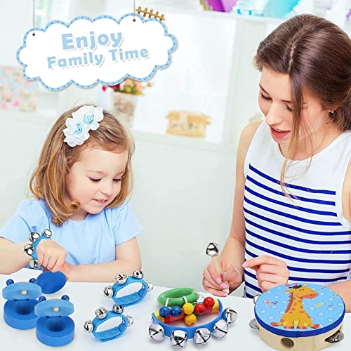 Holdfiturn 14 Pcs Musical Instruments for Toddlers Music Wooden Toys Music Enlightenment Percussion Toys Percussion Musical Toys Wooden Toys Percussion Set for Early Education (Blue)