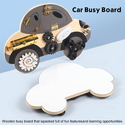 Montessori Busy Board for Toddlers, Children'S Early Education Puzzle Unlocking Car Busy Board, Wooden Toy Busy Block Playboards with Lock, Latches, Gear, Educational Toys for 1-3 Boys & Girls