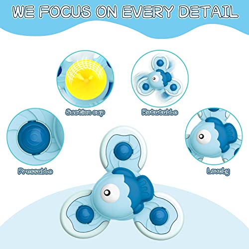 4 Pcs Suction Cup Spinner Toys, Simple Dimple Suction Spinner Toy, Baby Sensory Toys Early Education, Spinning Top Toy Bath Travel Toys, Best Gifts for Toddler Boy Girl