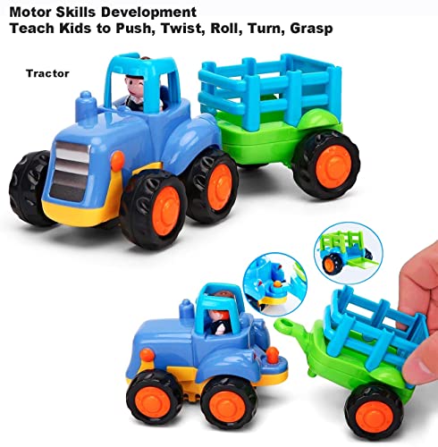 HOLA Toys for 1 2 Year Old Boy Gifts, 4 Pack Friction Power Kids Digger Trucks Toy Cars for 1+ Year Olds, Early Education Construction Vehicles Toddler Baby Kids Toys for 3 Year Old Boys