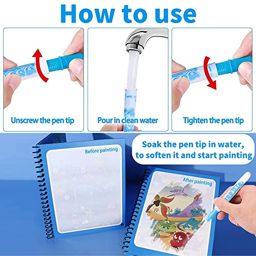 Yeefunjoy Magic Water Coloring Books, Dinosaur Animal Magic Paint for Toddler, Children Reusable Drawing Book with Pen, Early Education Doodle Painting Toys for Kids Boys Girls 3-5 Year Old Best Gift