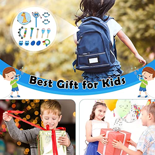 Holdfiturn 14 Pcs Musical Instruments for Toddlers Music Wooden Toys Music Enlightenment Percussion Toys Percussion Musical Toys Wooden Toys Percussion Set for Early Education (Blue)