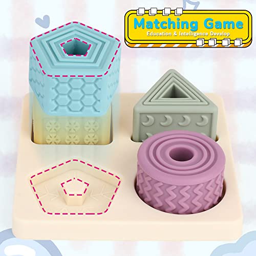 FRUSE Baby Soft Nesting Sorting Stacking Toys,Silicone Building Baby Blocks Teether,Kids Threading Toys & Matching Games,Education Learning Montessori Sensory Puzzle Toy for Toddler 6m+