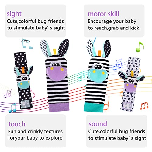 ACCEVO 4pcs Baby Rattle Socks Wrist Strap Rattles Set Baby Early Education Toys for Newborn Babies Cute Animal Soft Sensory Toddlers Toys for 0-36 Month Babies Infant Gifts for Baby Boy Girl