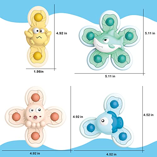 4 Pcs Suction Cup Spinner Toys, Simple Dimple Suction Spinner Toy, Baby Sensory Toys Early Education, Spinning Top Toy Bath Travel Toys, Best Gifts for Toddler Boy Girl
