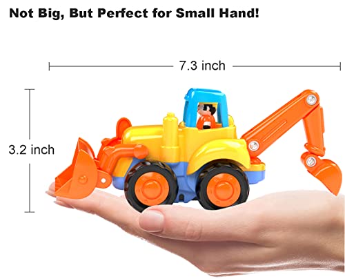 HOLA Toys for 1 2 Year Old Boy Gifts, 4 Pack Friction Power Kids Digger Trucks Toy Cars for 1+ Year Olds, Early Education Construction Vehicles Toddler Baby Kids Toys for 3 Year Old Boys