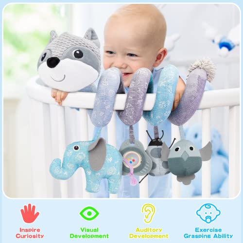 Spiral Pram Toys for Babies Wrap-Around Pram Pushchair Stroller/Car Seat/Crib Sensory Early Education Play Toy, Activity Spiral Hanging Toy for Toddler Infant Boys Girls
