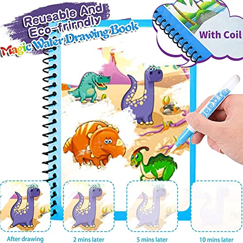 Yeefunjoy Magic Water Coloring Books, Dinosaur Animal Magic Paint for Toddler, Children Reusable Drawing Book with Pen, Early Education Doodle Painting Toys for Kids Boys Girls 3-5 Year Old Best Gift