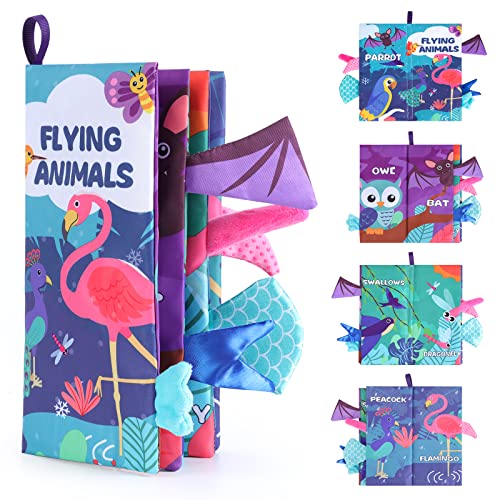 Eutionho Flying Animal Sensory Toys,8 Page Baby Books Soft Toys Tape on Pushchair/Car Seat/Crib Early Education Toy,Newborn Activity Sensory Toys for Baby,Baby Books 0-12 Months for Early Education