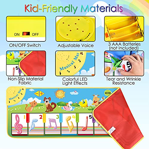 UNTIL YOU Piano Mat,Musical Mat,Kids Touch Play Piano Dance Mat with 8 Animal Sounds,Multi-Function Toddlers Music Mat with Record Playback Baby Early Education Toy 1/2/3/4/5 Year Old Boy Girl Gifts