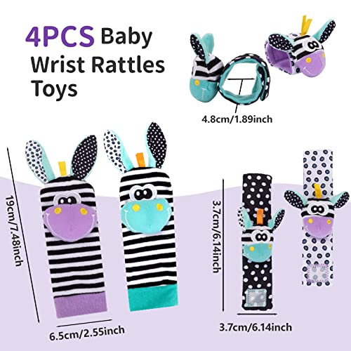 ACCEVO 4pcs Baby Rattle Socks Wrist Strap Rattles Set Baby Early Education Toys for Newborn Babies Cute Animal Soft Sensory Toddlers Toys for 0-36 Month Babies Infant Gifts for Baby Boy Girl