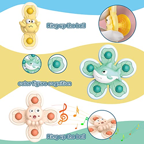 4 Pcs Suction Cup Spinner Toys, Simple Dimple Suction Spinner Toy, Baby Sensory Toys Early Education, Spinning Top Toy Bath Travel Toys, Best Gifts for Toddler Boy Girl