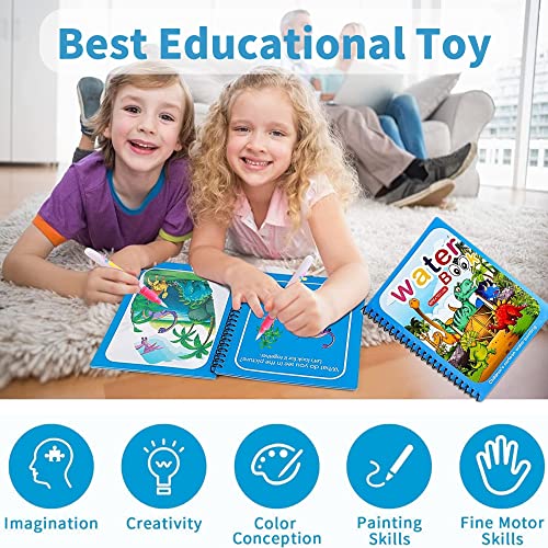 Yeefunjoy Magic Water Coloring Books, Dinosaur Animal Magic Paint for Toddler, Children Reusable Drawing Book with Pen, Early Education Doodle Painting Toys for Kids Boys Girls 3-5 Year Old Best Gift