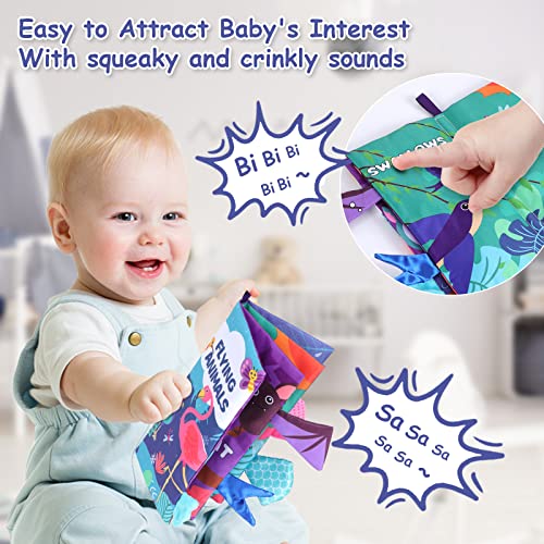 Eutionho Flying Animal Sensory Toys,8 Page Baby Books Soft Toys Tape on Pushchair/Car Seat/Crib Early Education Toy,Newborn Activity Sensory Toys for Baby,Baby Books 0-12 Months for Early Education