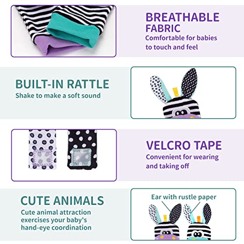 ACCEVO 4pcs Baby Rattle Socks Wrist Strap Rattles Set Baby Early Education Toys for Newborn Babies Cute Animal Soft Sensory Toddlers Toys for 0-36 Month Babies Infant Gifts for Baby Boy Girl