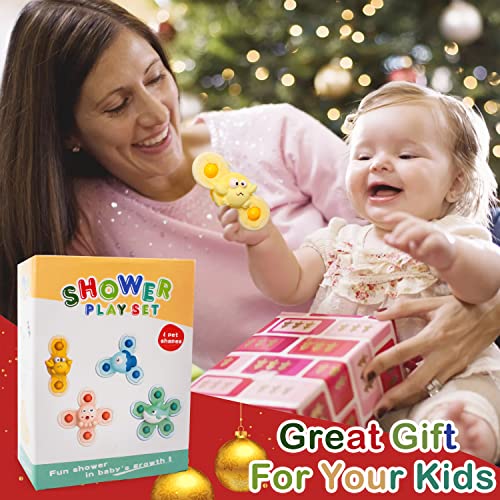 4 Pcs Suction Cup Spinner Toys, Simple Dimple Suction Spinner Toy, Baby Sensory Toys Early Education, Spinning Top Toy Bath Travel Toys, Best Gifts for Toddler Boy Girl