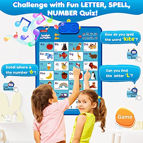 beiens Interactive Learning & Education Toys, ABC 123 Electronic Alphabet Wall Chart Talking Poster for Toddler Kids 2 3 4 5 Year Old Girls Boys Birthday Gifts (Blue)