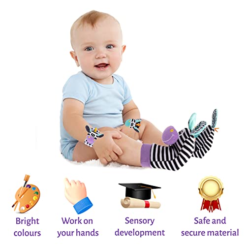 ACCEVO 4pcs Baby Rattle Socks Wrist Strap Rattles Set Baby Early Education Toys for Newborn Babies Cute Animal Soft Sensory Toddlers Toys for 0-36 Month Babies Infant Gifts for Baby Boy Girl