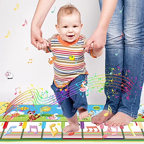 UNTIL YOU Piano Mat,Musical Mat,Kids Touch Play Piano Dance Mat with 8 Animal Sounds,Multi-Function Toddlers Music Mat with Record Playback Baby Early Education Toy 1/2/3/4/5 Year Old Boy Girl Gifts
