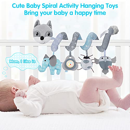 Spiral Pram Toys for Babies Wrap-Around Pram Pushchair Stroller/Car Seat/Crib Sensory Early Education Play Toy, Activity Spiral Hanging Toy for Toddler Infant Boys Girls