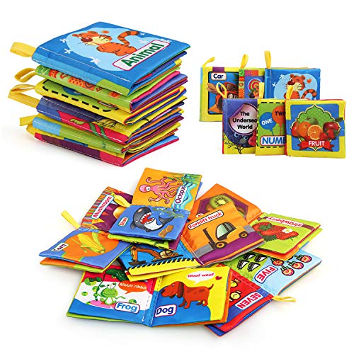 LinStyle Baby Books, 6 PCS Soft Books for Babies, Baby Bath Book, Safe Non Toxic Cloth Books Toy for Toddler Early Education Intelligence Development