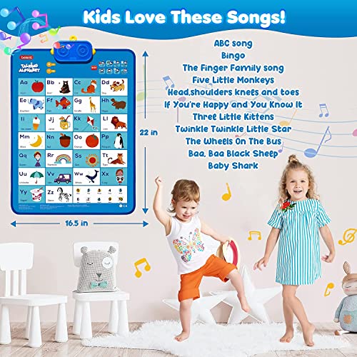 beiens Interactive Learning & Education Toys, ABC 123 Electronic Alphabet Wall Chart Talking Poster for Toddler Kids 2 3 4 5 Year Old Girls Boys Birthday Gifts (Blue)
