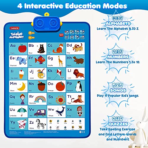 beiens Interactive Learning & Education Toys, ABC 123 Electronic Alphabet Wall Chart Talking Poster for Toddler Kids 2 3 4 5 Year Old Girls Boys Birthday Gifts (Blue)