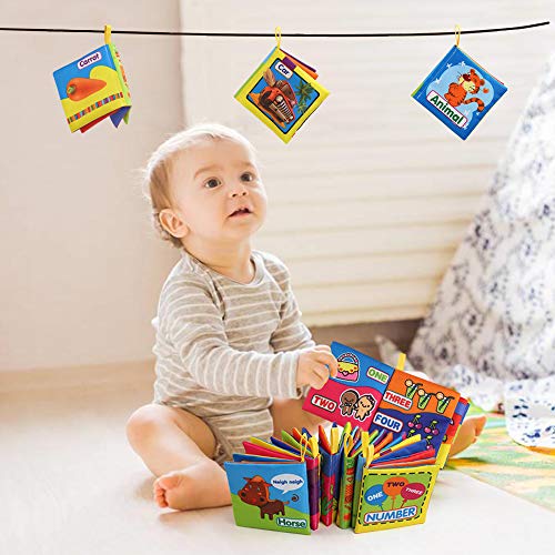 LinStyle Baby Books, 6 PCS Soft Books for Babies, Baby Bath Book, Safe Non Toxic Cloth Books Toy for Toddler Early Education Intelligence Development