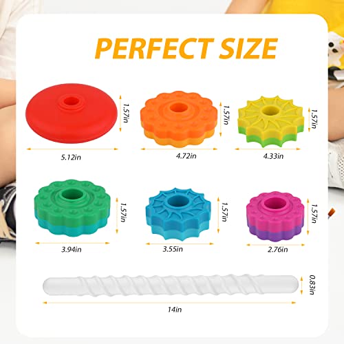Spinning Stacking Toys, Rainbow Tower Stacker Interesting Rainbow Spinning Wheel Toy BPA Free Early Education Kids Brain Development Toys Family Games for 12 Months +, Develop Cognition Ability