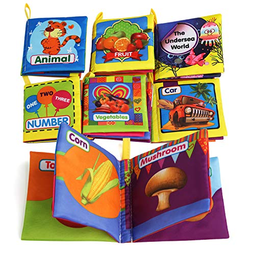 LinStyle Baby Books, 6 PCS Soft Books for Babies, Baby Bath Book, Safe Non Toxic Cloth Books Toy for Toddler Early Education Intelligence Development