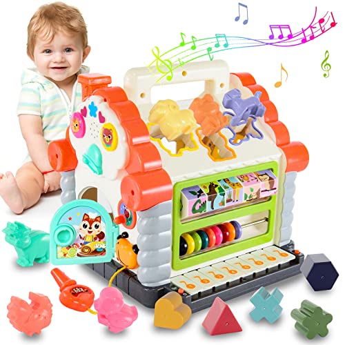 Eastsun 9 In 1 Early Educational Toys for 1 Year Old Boys Girls, Baby Shape Sorter Musical Toys for Toddler Age 1 2 3 , 1st Birthday Gifts Activity House Cube with Animal Sound & Keyboard Piano for 12 18 Months+