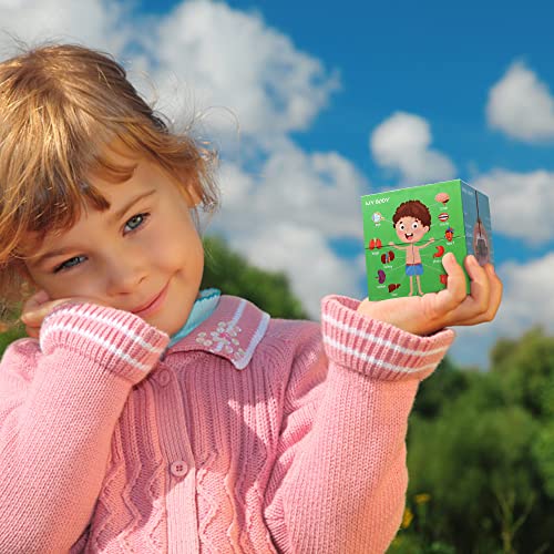 Aliwovo My Body Educational Study Cube Human Cartoon Anatomy Poster Set Learning Body Parts, Organs, Muscles And Bones For Kids Fun Learning-Tool Educational Gift for Boy and Girl, Blue