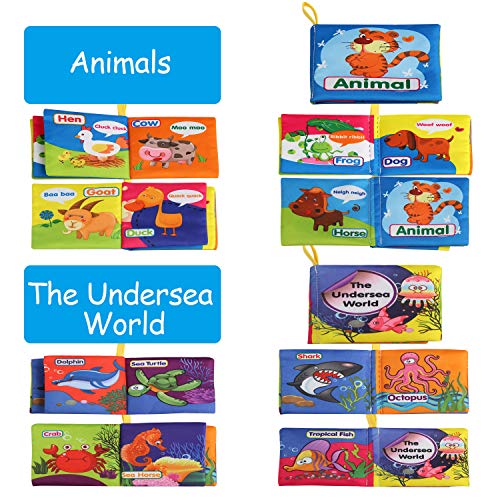 LinStyle Baby Books, 6 PCS Soft Books for Babies, Baby Bath Book, Safe Non Toxic Cloth Books Toy for Toddler Early Education Intelligence Development