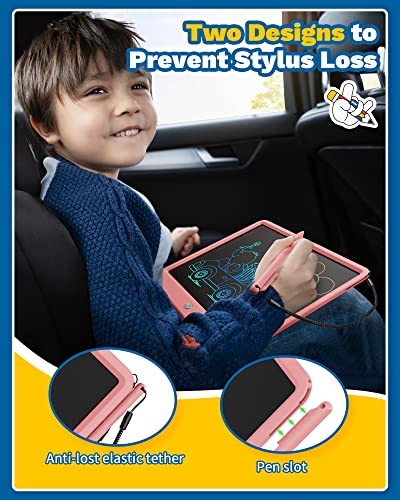 TEKFUN 12inch LCD Writing Tablet for Kids Adults, Erasable Drawing Tablet with Stylus Lanyard Writing Tablet for Office, Education Toys Birthday for 3 4 5 6 7 Girls Boys (Pink)