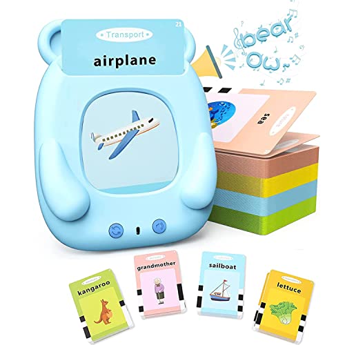 Helcona Talking Flash Cards for Toddlers Learning Reading Toys 224 Words Early Educational 1 2 3 4 5 Year Old - Speech Therapy Animals Shape Color, Machine Birthday Gift, One Size (V5-A)