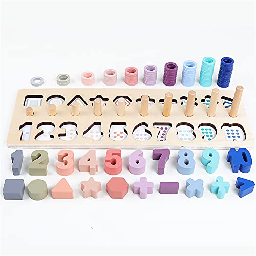 Voamuw Wooden Number Shape Puzzles Sorting Montessori Toys for 3-6 year olds Toddlers, Counting Blocks Sorter Stacking Math Toys for Kids, Preschool Education Gift Learning Tower for Boys Girls