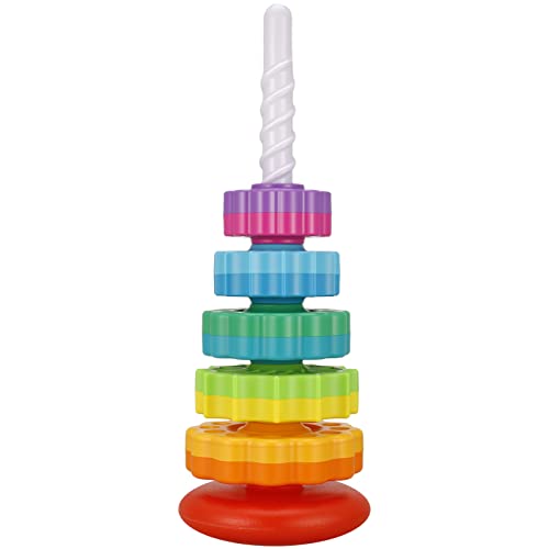 FRIUSATE Spinning Stacking Toys, Baby Sensory Spin Gears Stacking Rings Toy, Rainbow Spinning Stacking Gears Toy, BPA Free Early Education Kids Brain Development Toys Family Games
