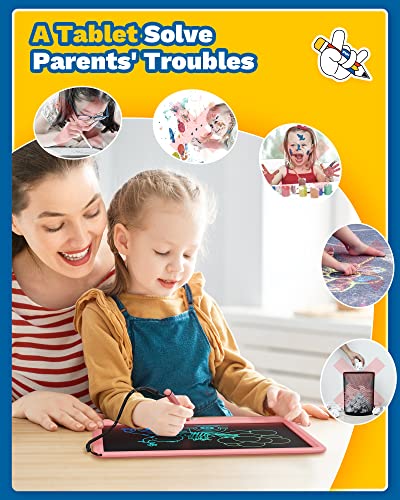 TEKFUN 12inch LCD Writing Tablet for Kids Adults, Erasable Drawing Tablet with Stylus Lanyard Writing Tablet for Office, Education Toys Birthday for 3 4 5 6 7 Girls Boys (Pink)