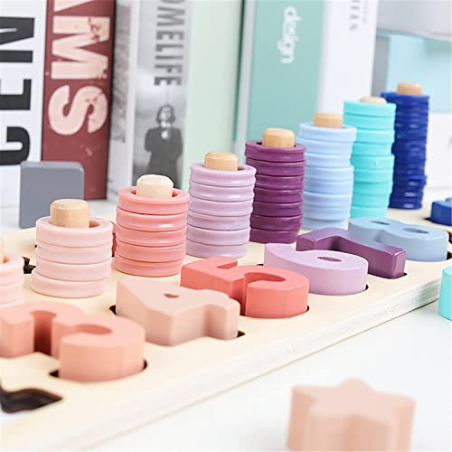 Voamuw Wooden Number Shape Puzzles Sorting Montessori Toys for 3-6 year olds Toddlers, Counting Blocks Sorter Stacking Math Toys for Kids, Preschool Education Gift Learning Tower for Boys Girls