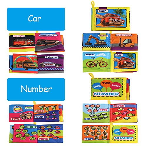LinStyle Baby Books, 6 PCS Soft Books for Babies, Baby Bath Book, Safe Non Toxic Cloth Books Toy for Toddler Early Education Intelligence Development