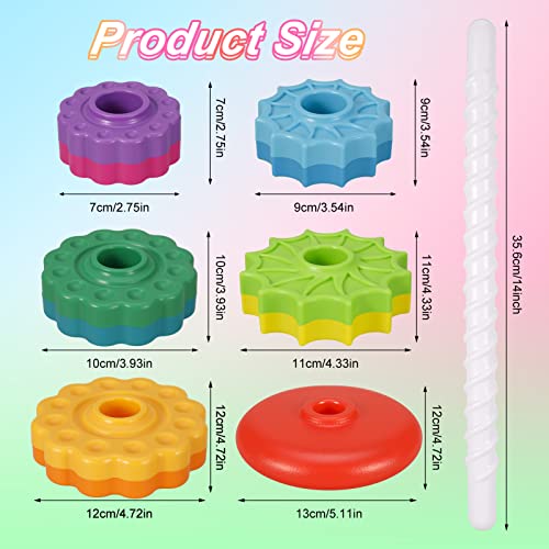 FRIUSATE Spinning Stacking Toys, Baby Sensory Spin Gears Stacking Rings Toy, Rainbow Spinning Stacking Gears Toy, BPA Free Early Education Kids Brain Development Toys Family Games