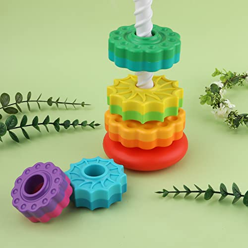 Spinning Stacking Toys, Rainbow Tower Stacker Interesting Rainbow Spinning Wheel Toy BPA Free Early Education Kids Brain Development Toys Family Games for 12 Months +, Develop Cognition Ability